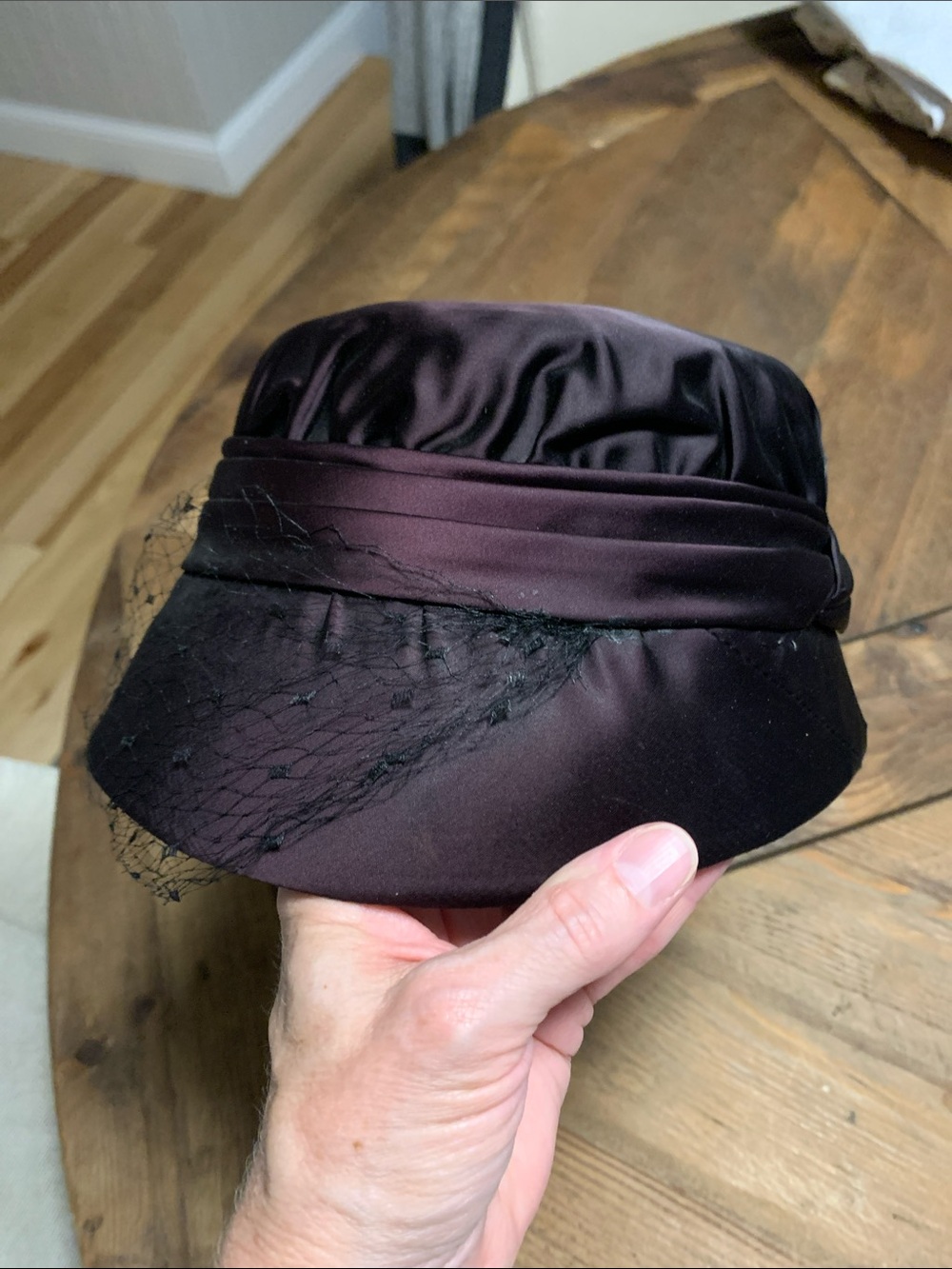 Vintage cherry black satin hat with rhinestone accent - Picture 6 of 6